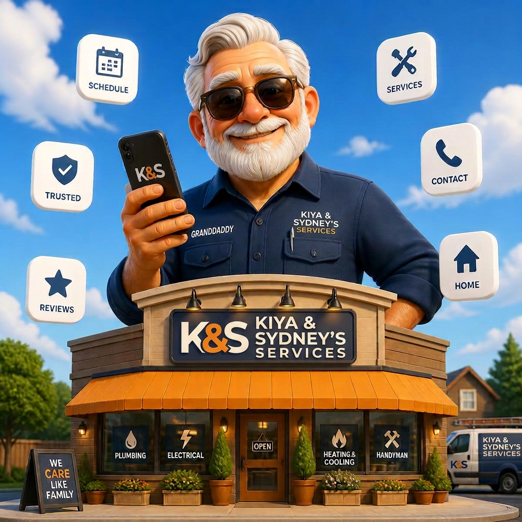 Granddaddy standing above the Kiya & Sydney's Services storefront